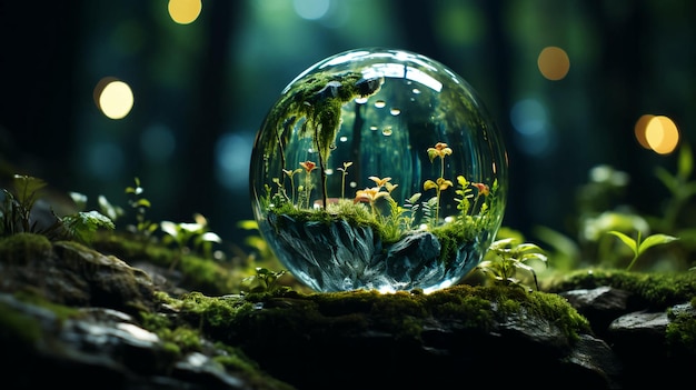 Plantes vertes et arbres dans une sphère de verre Le concept de protection de l'environnement et de vert