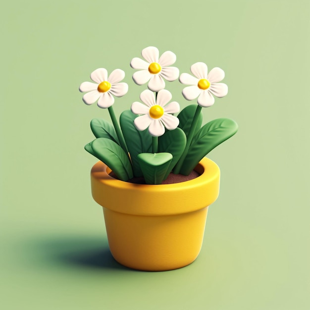 Des plantes vertes mignons qui fleurissent dans un pot de fleurs illustration 3D jardinage élément de concept de maison