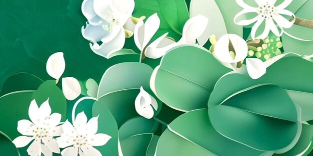 Plantes vertes modernes aux fleurs et aux feuilles blanches