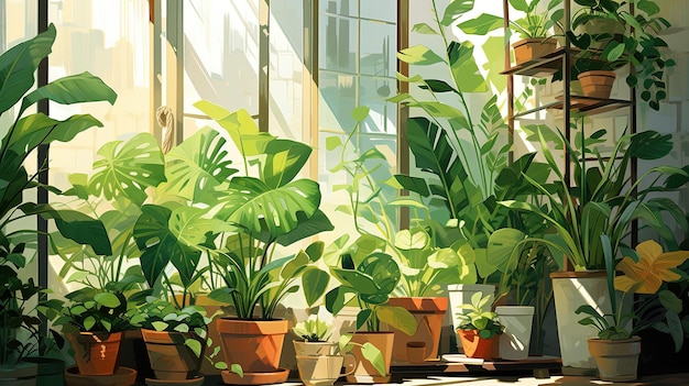 Plantes vertes pour les coins intérieurs fraîcheur simplicité harmonie simplicité illustration