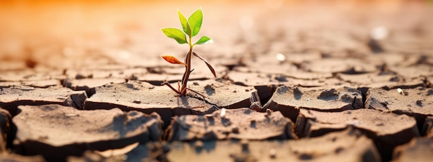 Photo des plantes vertes poussent dans le sol du désert concept de réchauffement climatique créé avec la technologie d'intelligence artificielle générative