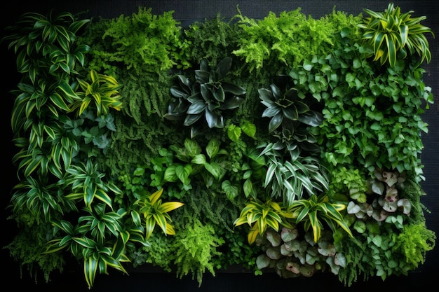 Des plantes vertes tropicales vivantes au fond du jardin vertical