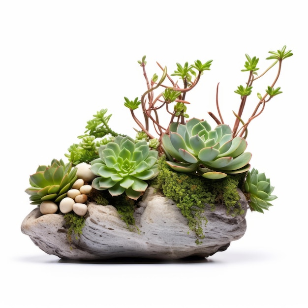 Planteur de bonsaï succulent bio avec pierres et mousse