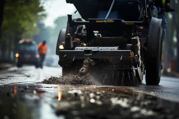 Photo planteur à froid moderne dans le débouchage de l'asphalte