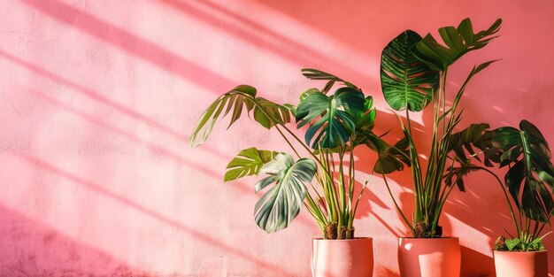 Plantez des ombres sur le mur rose pour un fond à la mode