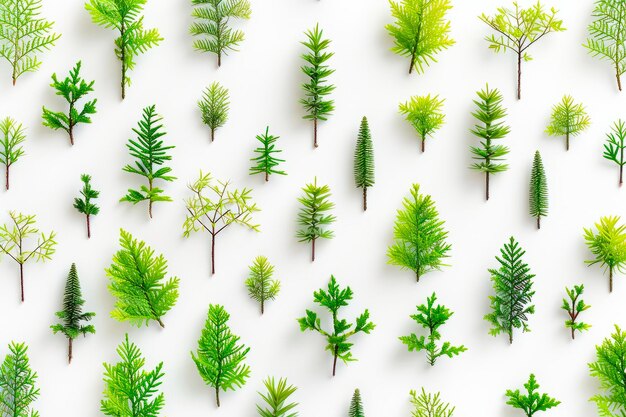 Photo plants d'arbres disposés dans un motif pour créer un affichage visuellement frappant et organisé contre un fond blanc