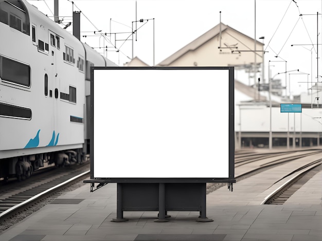 Une plaque d'affichage blanche vide près de la gare