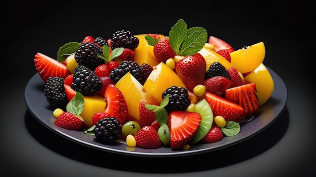 Plaque blanche avec salade de fruits