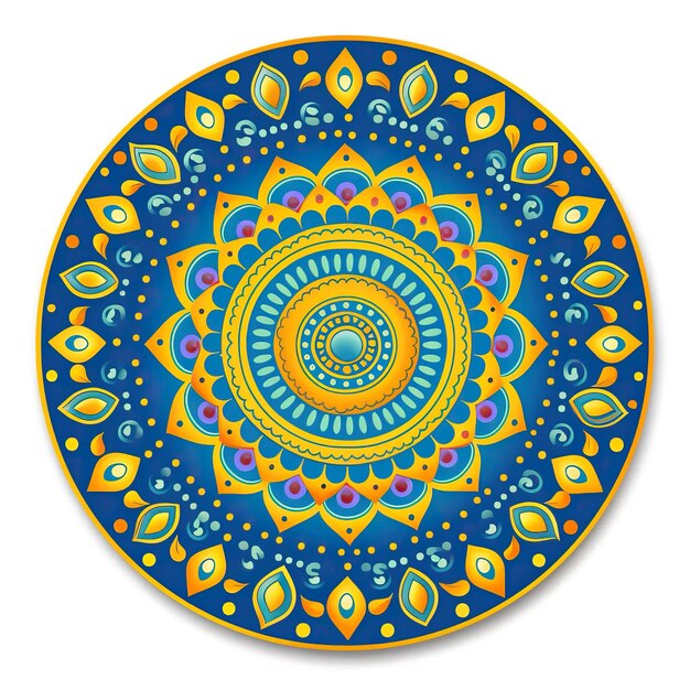 une plaque circulaire jaune et bleue avec un cercle jaune dessus