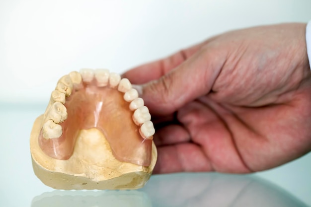 Plaque dentaire en porcelaine de zirconium dans le magasin de dentiste Photo