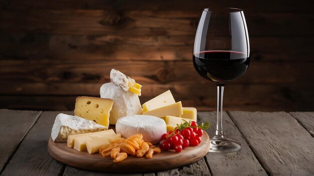 Plaque de fromage avec du vin rouge