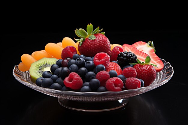 Plaque de fruits frais avec raisin de fraise de framboise et variation de bleuets