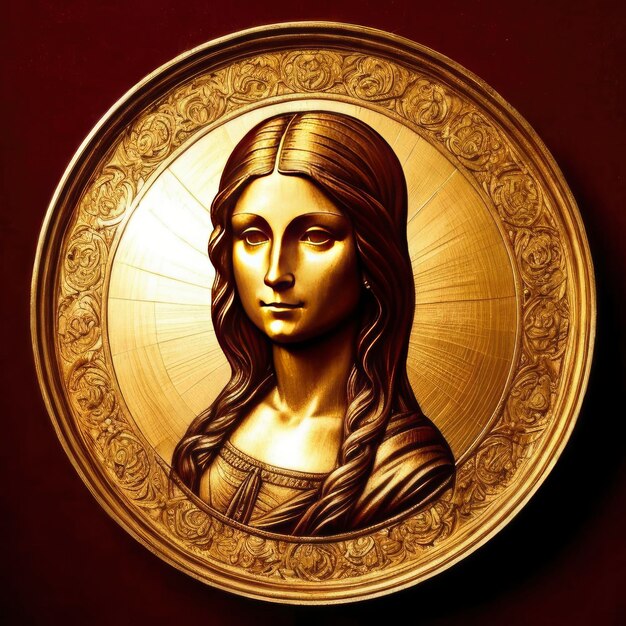 une plaque d'or avec une photo d'une femme dessus