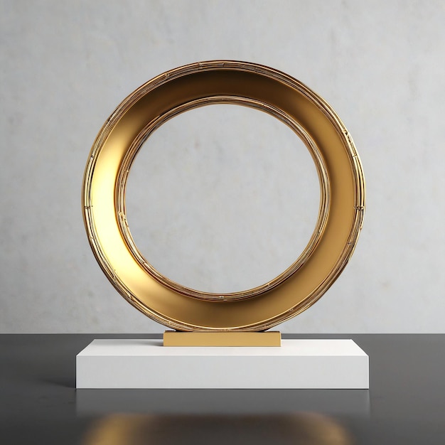 une plaque d'or sur un piédestal blanc