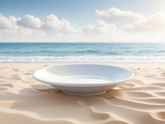 une plaque sur la plage avec l'océan en arrière-plan