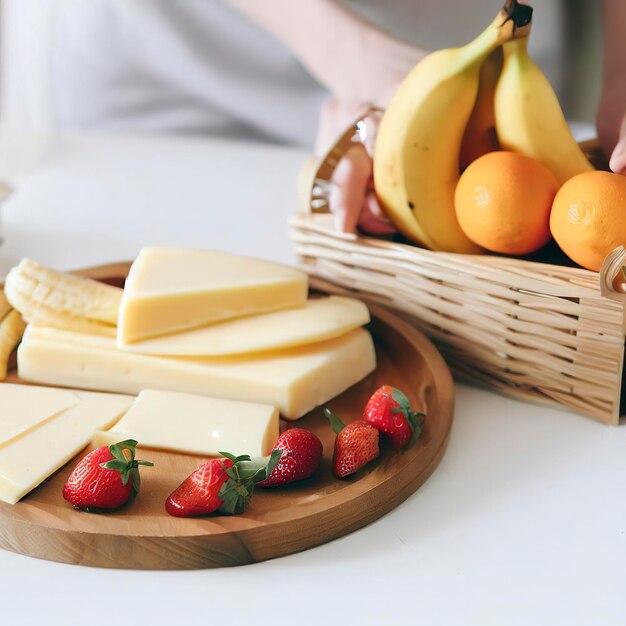 Plaque et planche avec des morceaux de fromage suisse sur table blanche