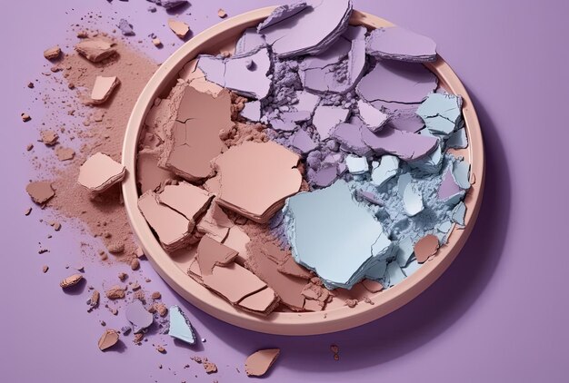 une plaque de poudre de maquillage sur un fond violet