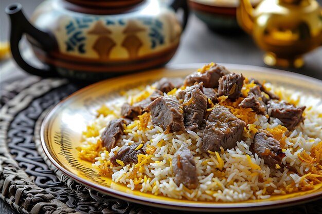 Photo plaque de riz avec de la viande