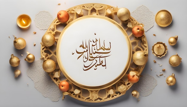 une plaque ronde avec un dessin en or sur elle qui dit calligraphie arabe