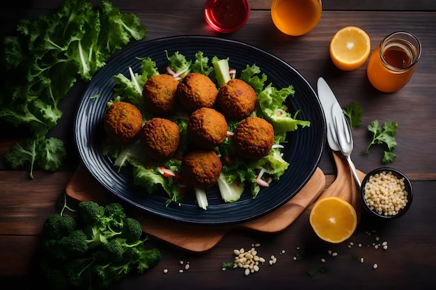 Plaque de salade fraîche avec du falafel maison sain