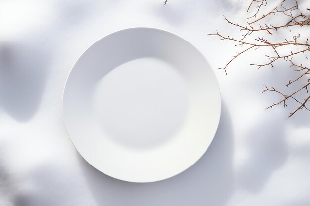 Plaque de souper en céramique blanche sur un cintre avec des biscuits de Noël et des couverts pour la célébration