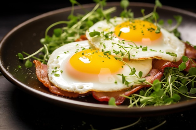 Plaque de viande cuite repas petit déjeuner œuf frit