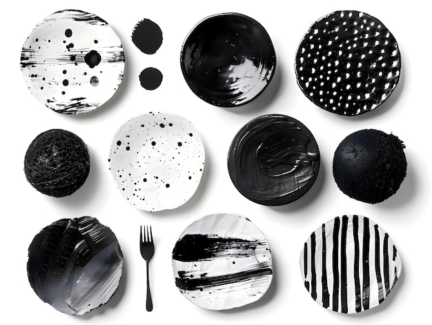 Photo plaques faites à la main couleurs noires et blanches isolées sur un fond blanc haute résolution