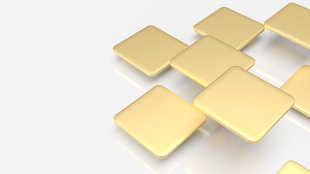 Les plaques d'or volent sur fond blanc pour le rendu 3d abstrait.