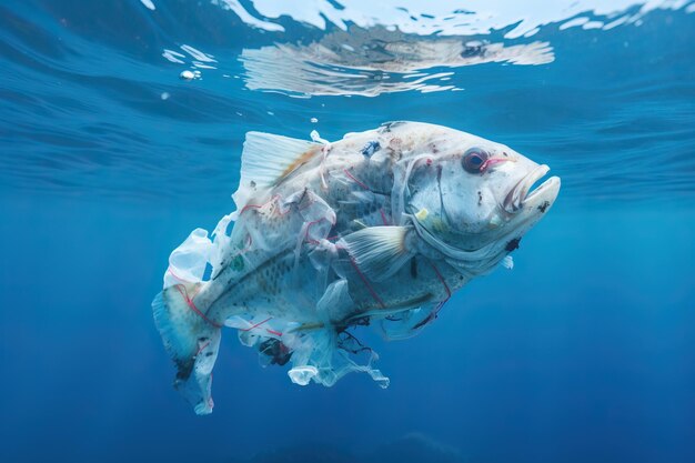 Le plastique dans l'océan Concept sur la pollution de l'eau et l'écologie