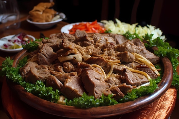 le plat avec de l'agneau est de la viande à Kutaisi