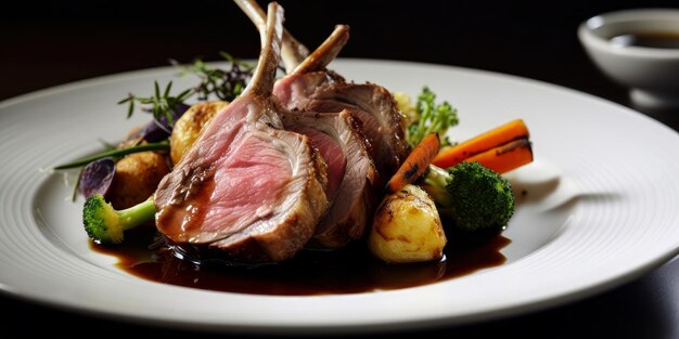 Photo plat d'agneau rôti avec une garniture de légumes