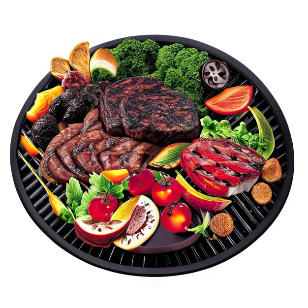 Photo un plat de barbecue avec de la viande et des légumes