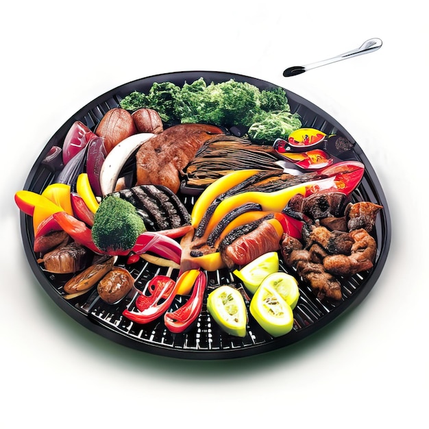 Un plat de barbecue avec de la viande et des légumes