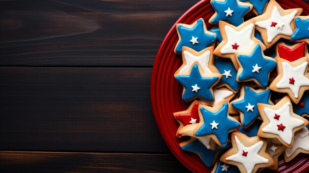 Un plat de biscuits de l'étoile du 4 juillet avec un espace de copie