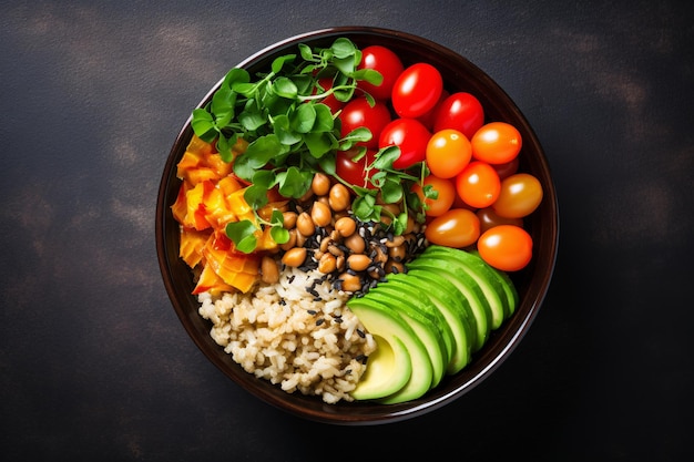 plat de bol de bouddha avec des légumes et des légumineuses vue supérieure