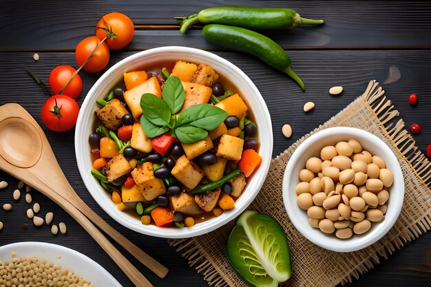 plat de bol de bouddha avec des légumes et des légumineuses