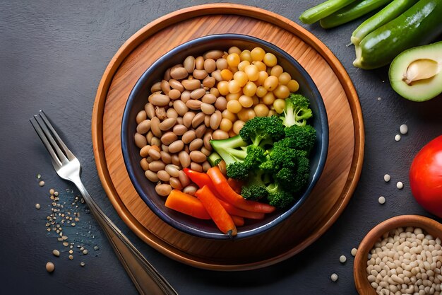 Photo plat de bol de bouddha avec des légumes et des légumineuses