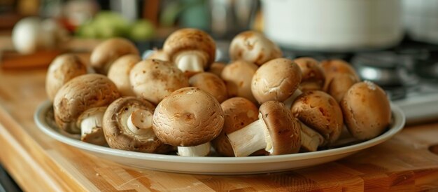 Un plat de champignons sur le comptoir