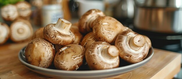 Un plat de champignons sur le comptoir