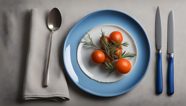 un plat avec une cuillère et un plat avec des tomates dessus