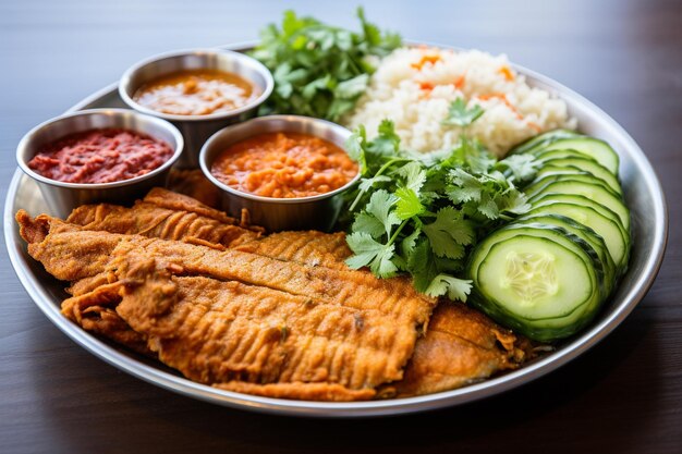 Photo un plat de curry de poisson tentant avec des cornichons