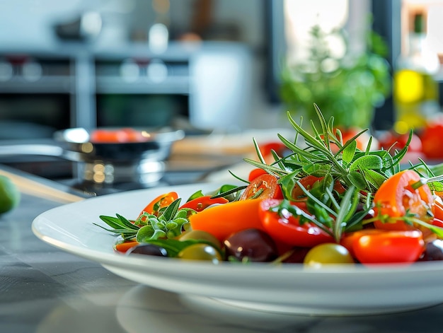 Photo un plat débordant de légumes frais