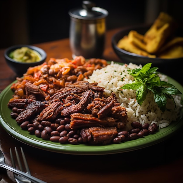 Photo plat du venezuela appelé pabellon criollo cuisine traditionnelle saine et savoureuse ia générative
