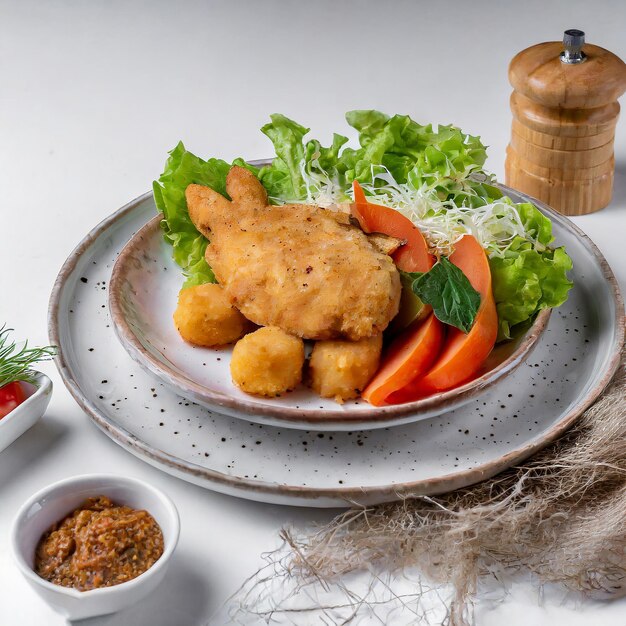 Plat de fast-food sud-africain au curry bunny chow avec de la viande et des légumes dans du pain blanc sur un fond blanc