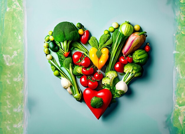 plat en forme de coeur et sac à provisions et shopping curt fond végétalien et logo végétalien arrangement de légumes lettrage végétalien fait de légumes sur fond blanc