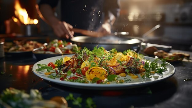 Photo un plat gastronomique préparé dans la cuisine d'un établissement de restauration de luxe xmas jour ia générative