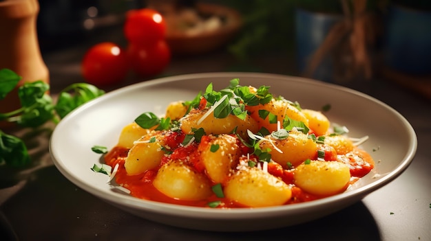 Plat de gnocchis végétaliens Boulettes de pommes de terre en sauce saine