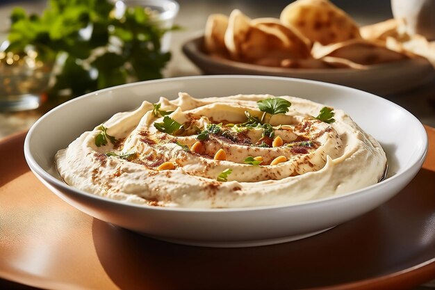 Plat de houmous dans un bol au restaurant