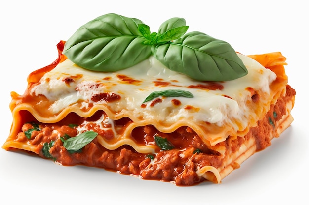 Plat italien classique Lasagne isolée sur fond blanc pour l'inspiration culinaire