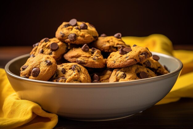 Un plat jaune rempli de chocolat